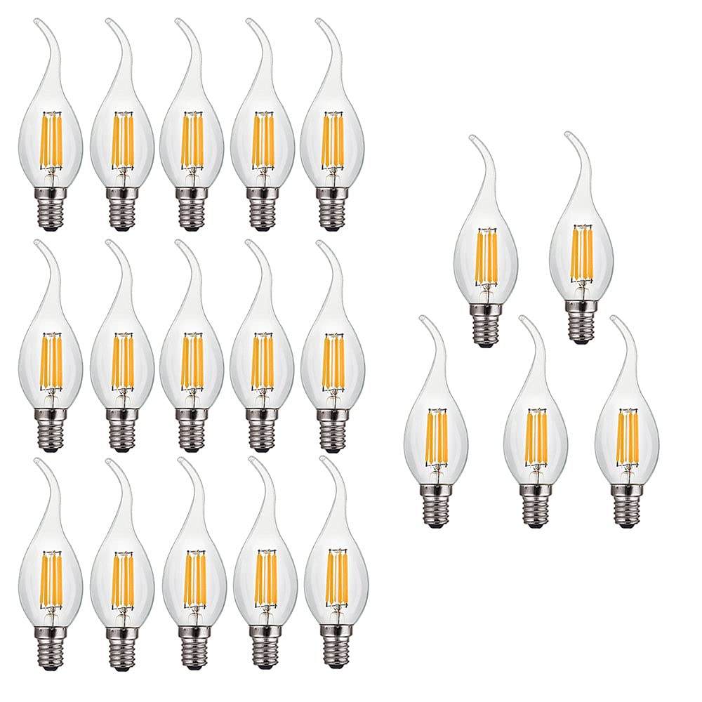 E14 6W Lampadina a Candela LED Dimmerabile(Equivalente a 60W) 20 Confezioni C35 Lampadina a Filamento LED 600LM 2700K Bianco Caldo Lampada a Candelabro Vintage a Risparmio Energetico