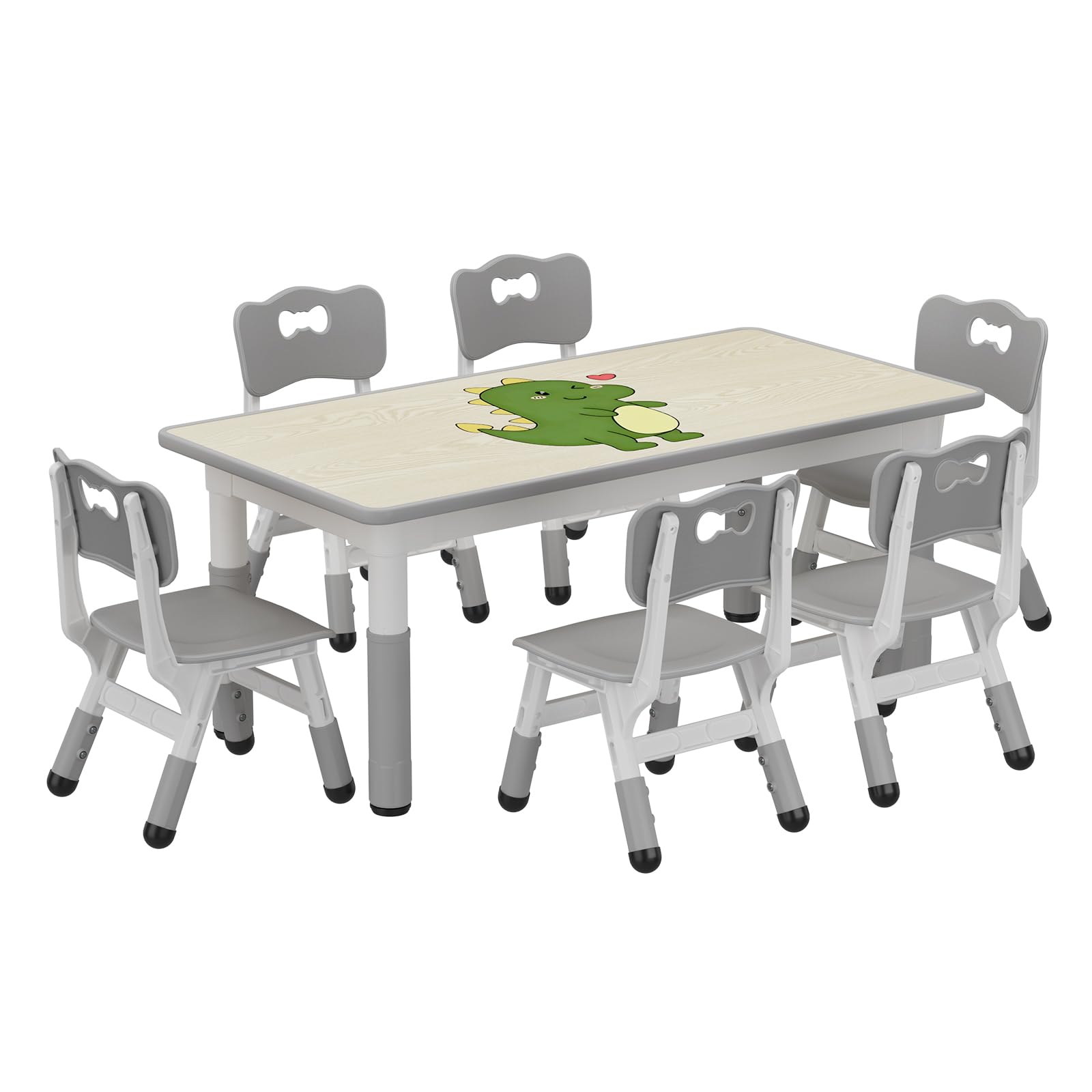 GAOMON Kids Table and 6 Chairs Set with Storage Box, Height Adjustable Toddler Table and Chair Set for Ages 2-10, Graffiti Desktop, Non-Slip Legs, Children Activity Table for Daycare Classroom Home