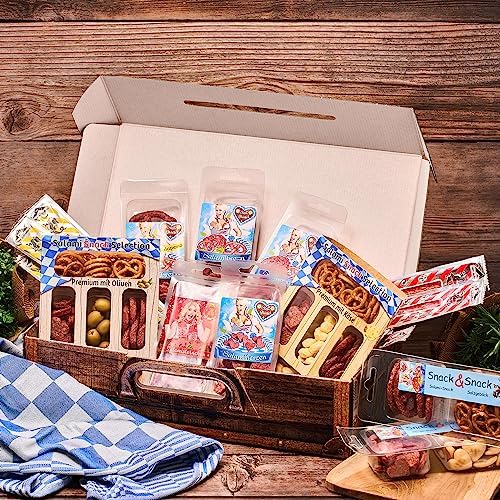 WURSTBARON® Walizka prezentowa z 24 naprawdę smacznymi przekąskami z salami i kiełbasą, wysokiej jakości mięso, zabawny pomysł na prezent na wiele okazji, 790 g