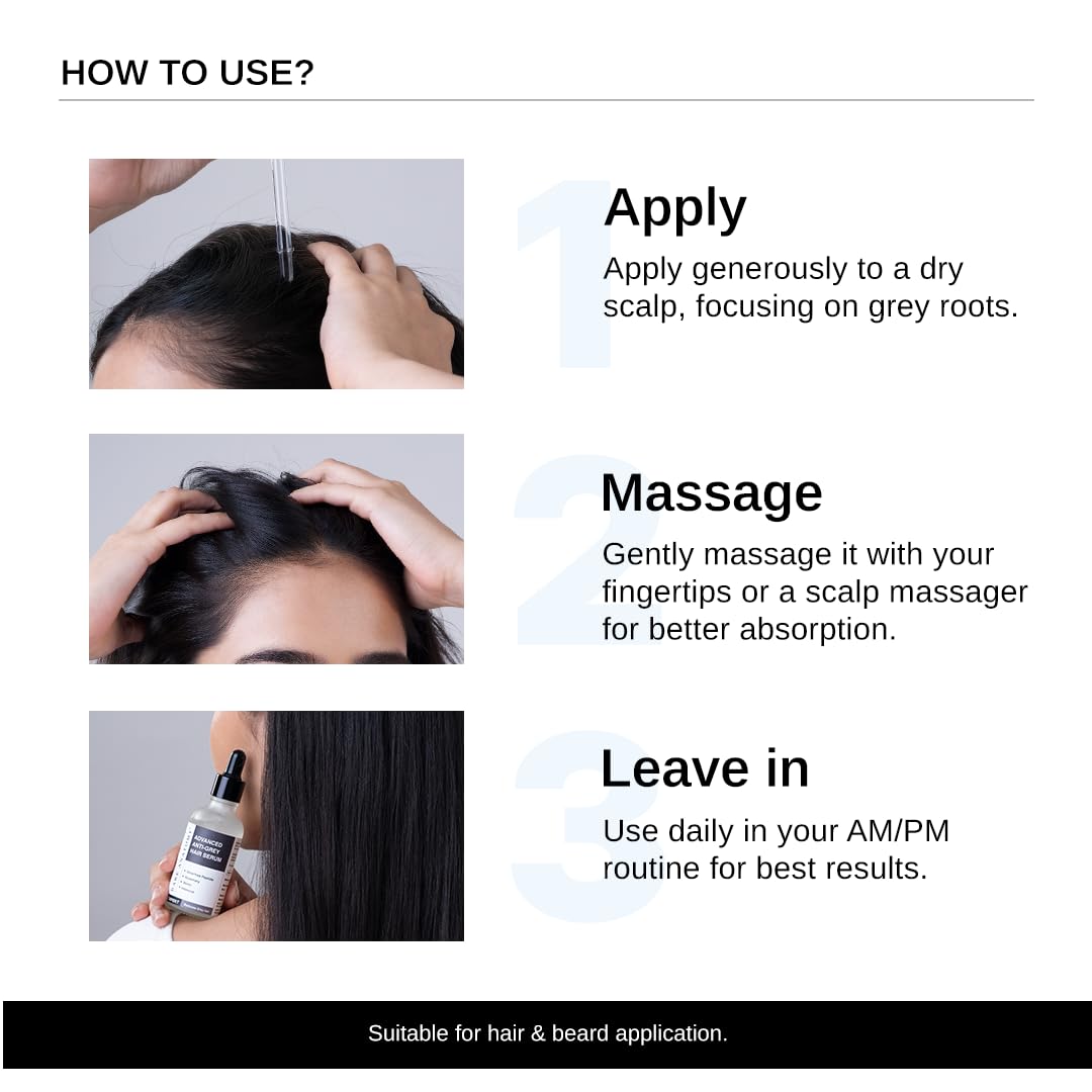 Bare Anatomy Advanced Anti-Grey Serum | Reduces Hair Greying | Silverfree Peptide + Biotin + Rosemary | Fast Absorbing, Odorless, Non-Sticky | Clinically proven formula For Men & Women | 50ml 3