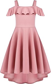 Girls Summer Dress Off Shoulder Flutter Sleeve Midi Swing Cassual Formal Dresses with Pocket