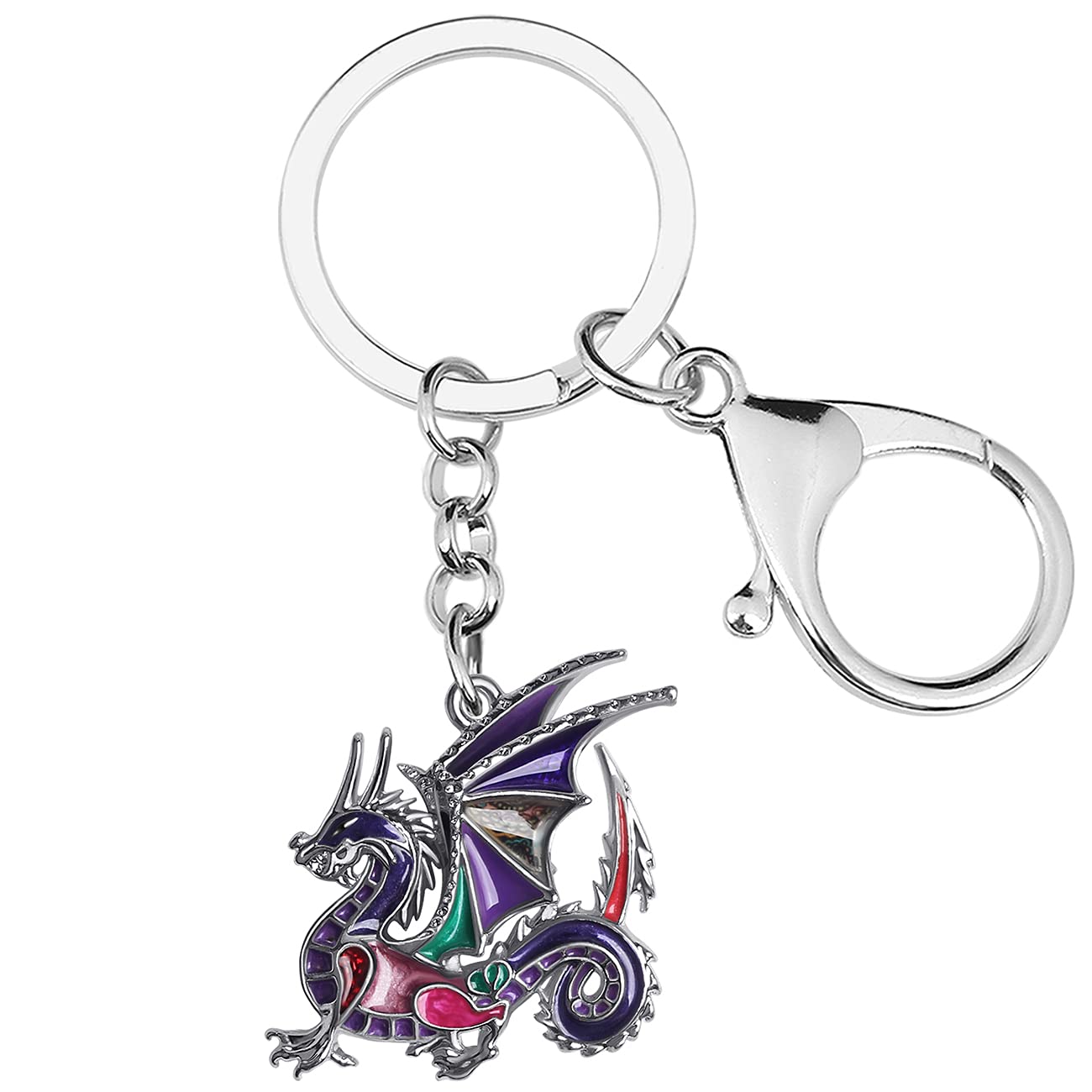 Weveni Women's Violet Enamel Alloy Dainty Dragon Keychain Dinosaur Keyring Fashion Jewelry For Girls Bag Car Wallet Charms (Violet)