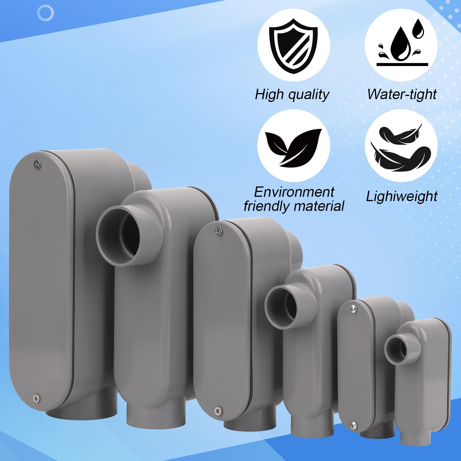 4Pack 1/2 Inch Rigid PVC Conduit Body Type LB, Slip x Slip PVC Conduit Bodies LB Type with Cover and Gasket, Gray — Amazon image 5
