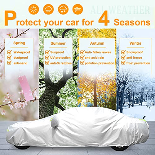 Image of Car Cover Outdoor Sedan Cover Waterproof Windproof All Weather Scratch Resistant Outdoor with Adjustable Buckle Straps for Sedan Fits up to 185''(185''L x 70''W x 60''H)