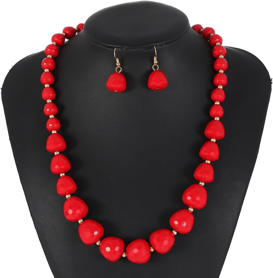 Caiyao Colorful Acrylic Irregular Beaded Choker Necklace Earrings Set Bohemian Multicolor Resin Beaded Sweater Necklaces Geometric Ethnic Costume Statement for Women Party Wedding Jewelry Gifts - Image 4