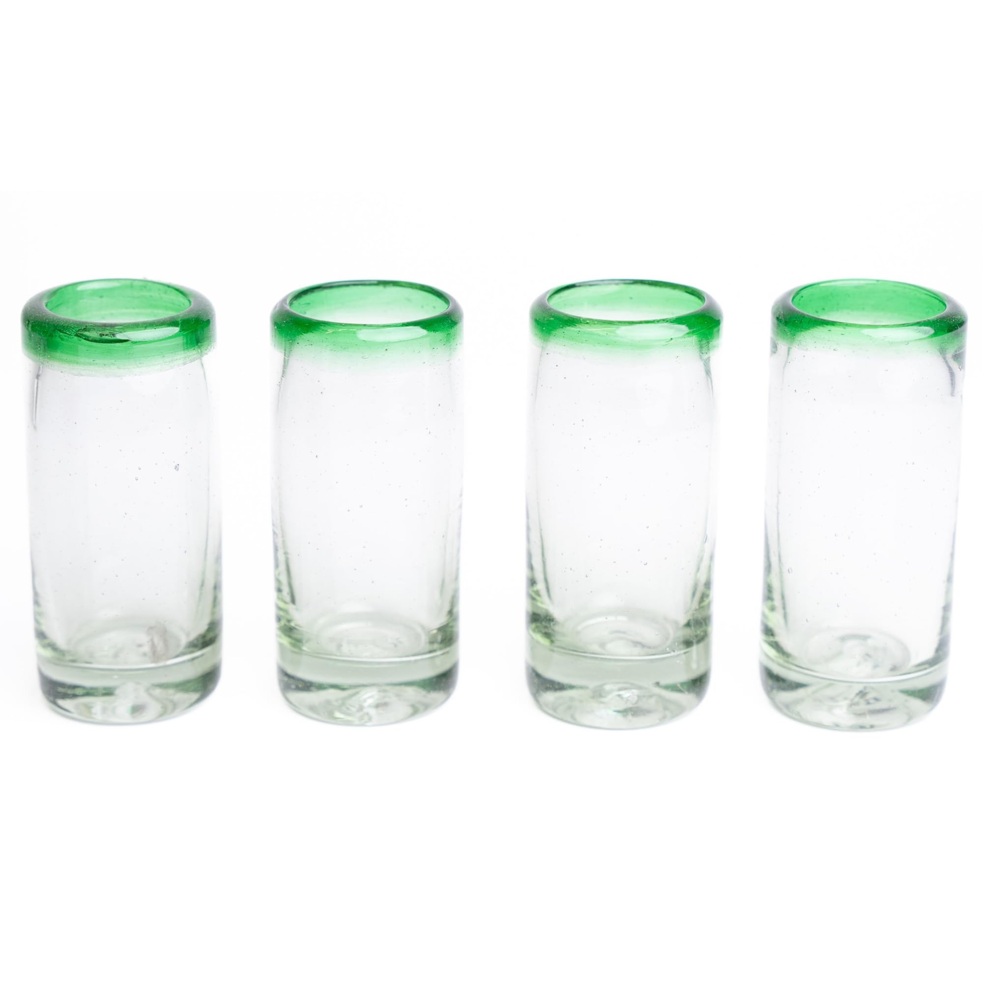 MEXTEQUIL - Authentic Mexican Tequila Shot Glasses - Tequila Set of shot glasses - 4 pcs - 2 Oz - Mexican Hand Blown Shot Glass (Green Rim)