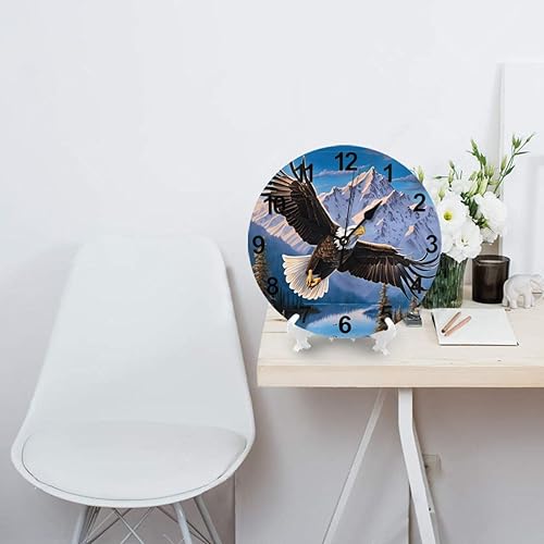 Miniatura 6 de KiuLoam Reloj de pared redondo silencioso sin tictac, árbol volador águila, montaña, lago, decoración del hogar, funciona con pilas, decorativo para