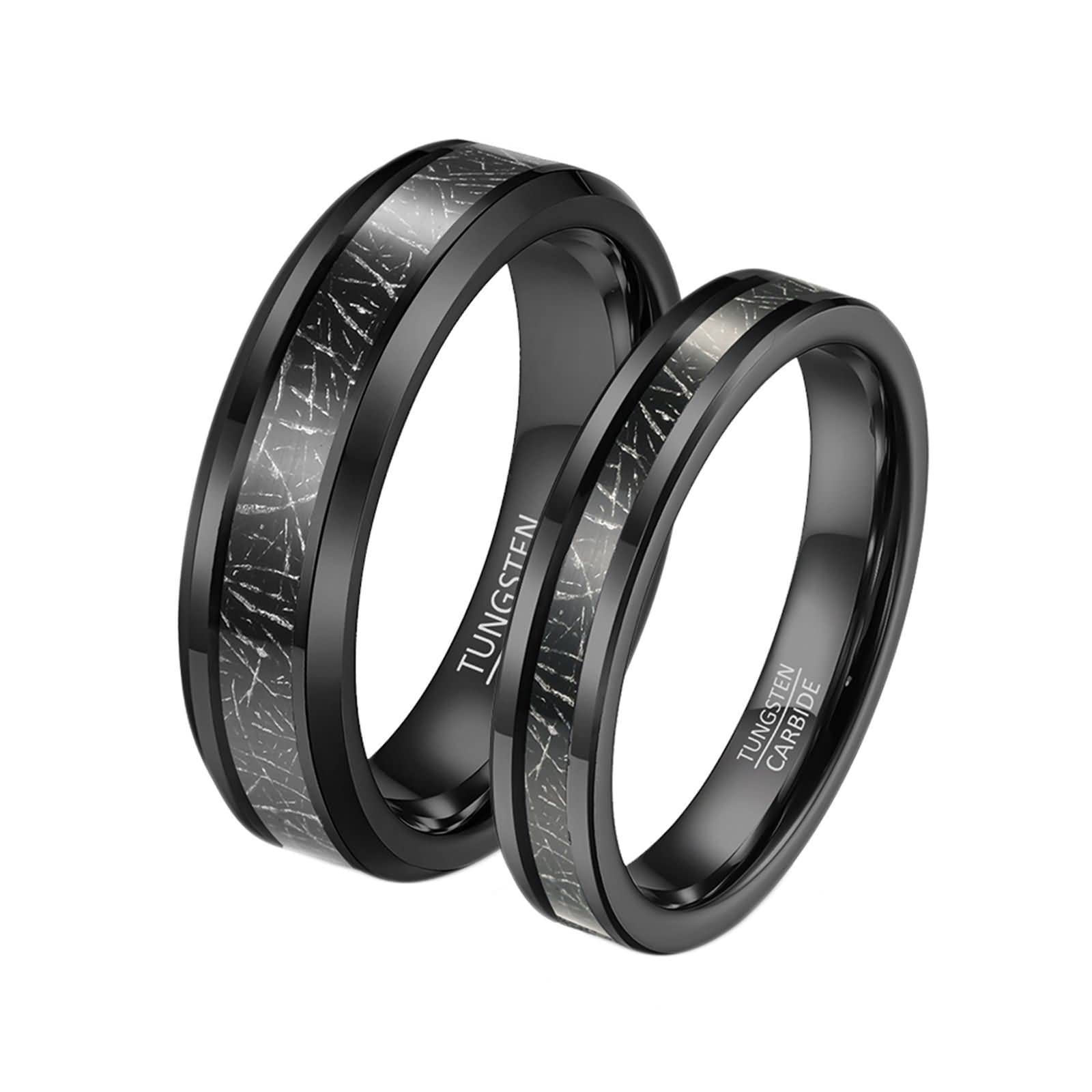 Anelli con Nome Inciso,Carburo Tungsteno Anello 4/6MM Nero Anello con Rotondo Coppia Anelli Matrimonio