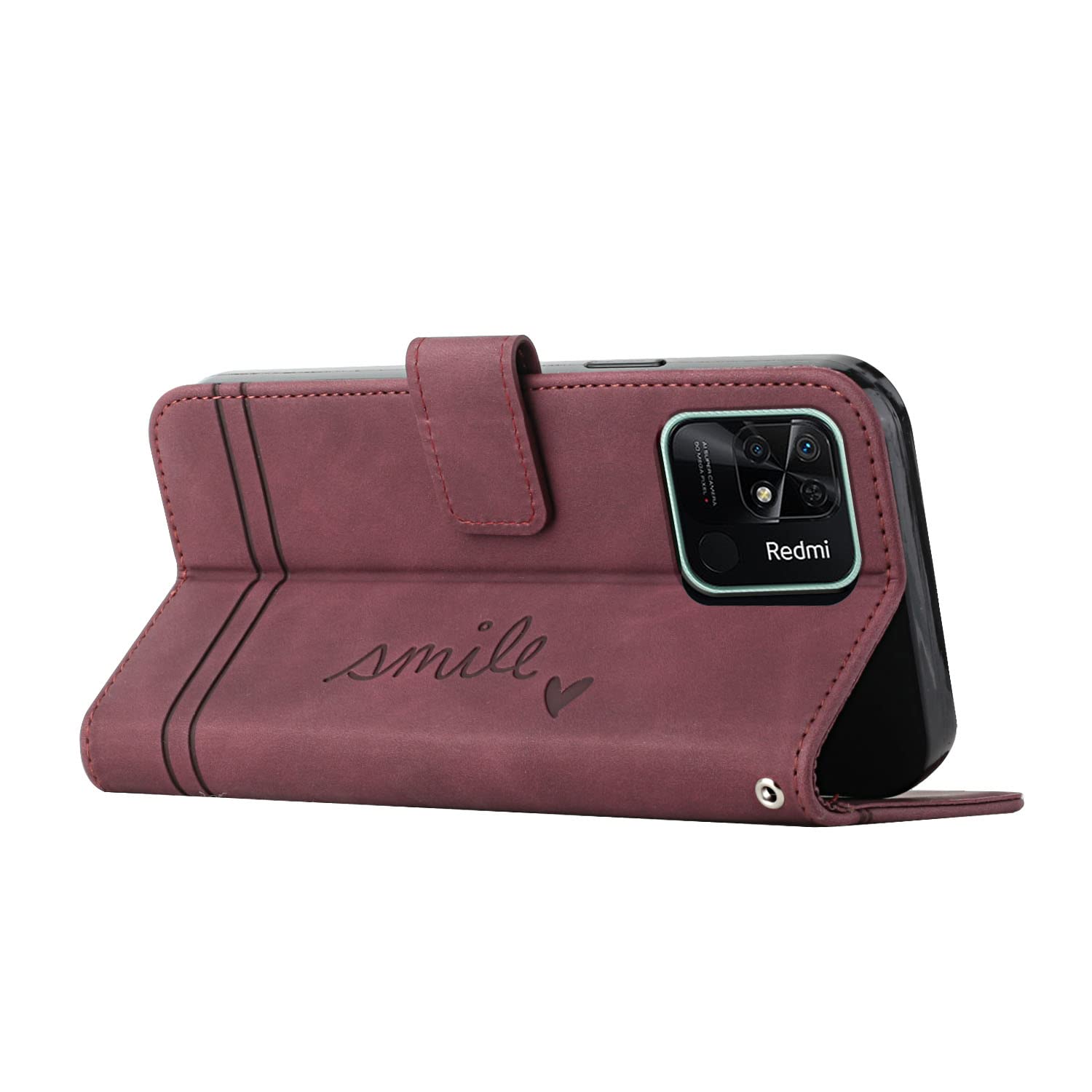 Custodia Portafoglio LEMAXELERS Per Redmi 10C Con Gatto E Glitter - Cover Magnetico In Pelle, Bianco - 2