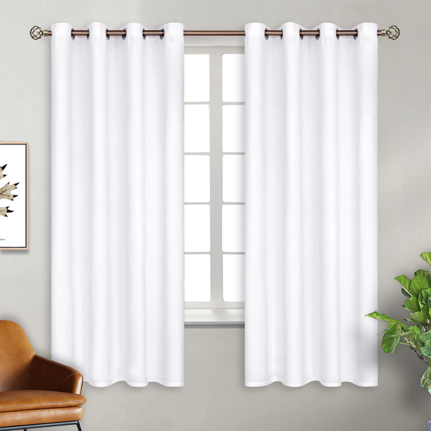 BGment Room Darkening Curtains for Bedroom - Grommet Thermal Insulated Window Treatments Light Blocking Curtains for Living Room, Set of 2 Panels, Each 55 x 69 Inch, Pure White