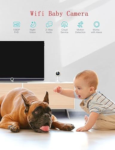 Miniatura 2 de Monitor de bebé con cámara, cámara para mascotas con conversación de 2 vías, seguimiento de movimiento, detección de movimiento y sonido, cámara de