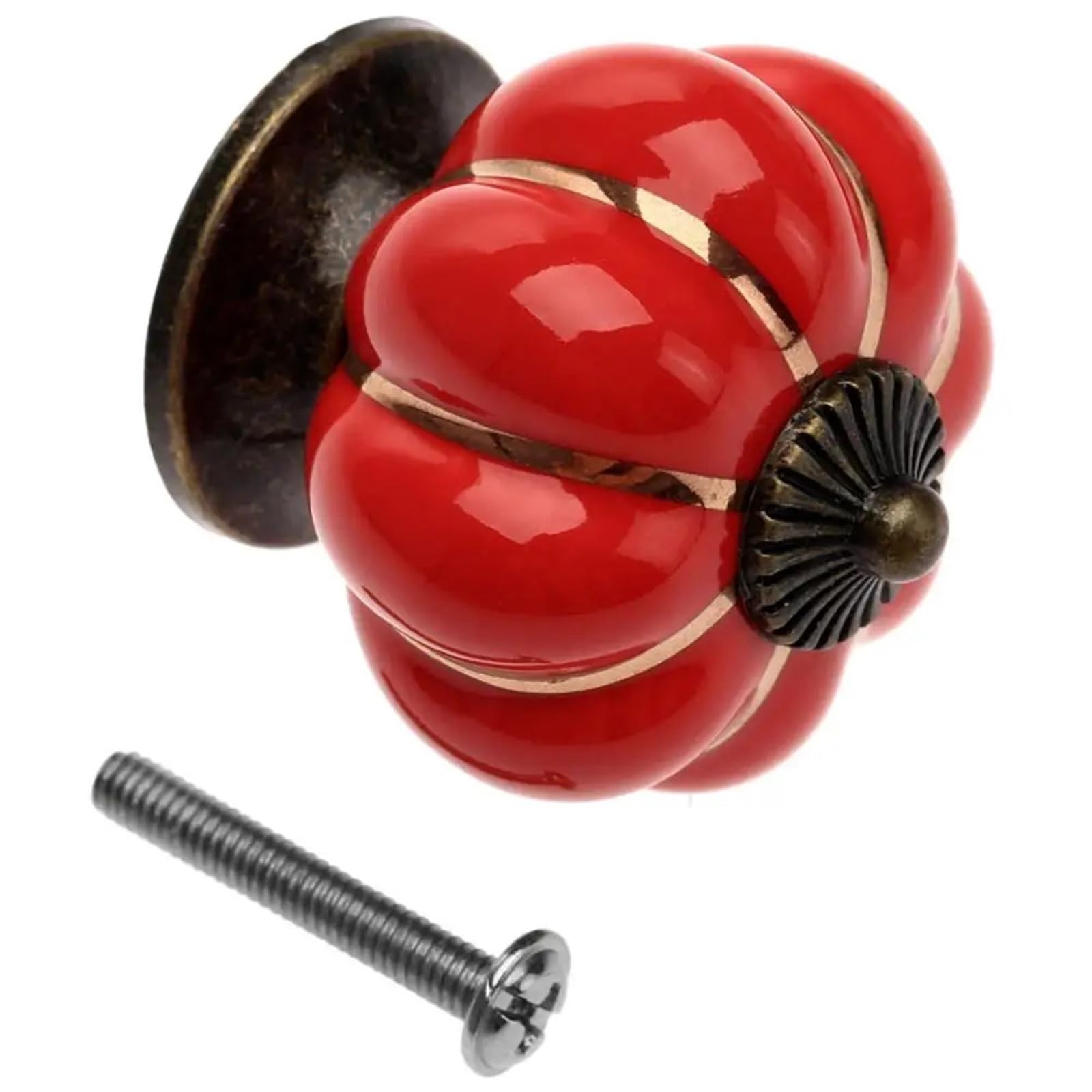 BIVOO 7 Color Ceramic Door Knob Vintage Pumpkin Cabinet Knobs and Handles Furniture Cabinet Drawer Cupboard Kitchen Pull Handle Knobs(Red)