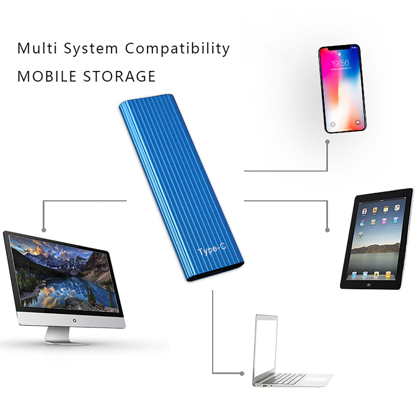SSD portatile portatile - Dispositivo di archiviazione unità a stato solido per computer ad alta velocità, mini disco rigido ultra sottile, grande capacità per memoria ad alta velocità, accessori,2TB
