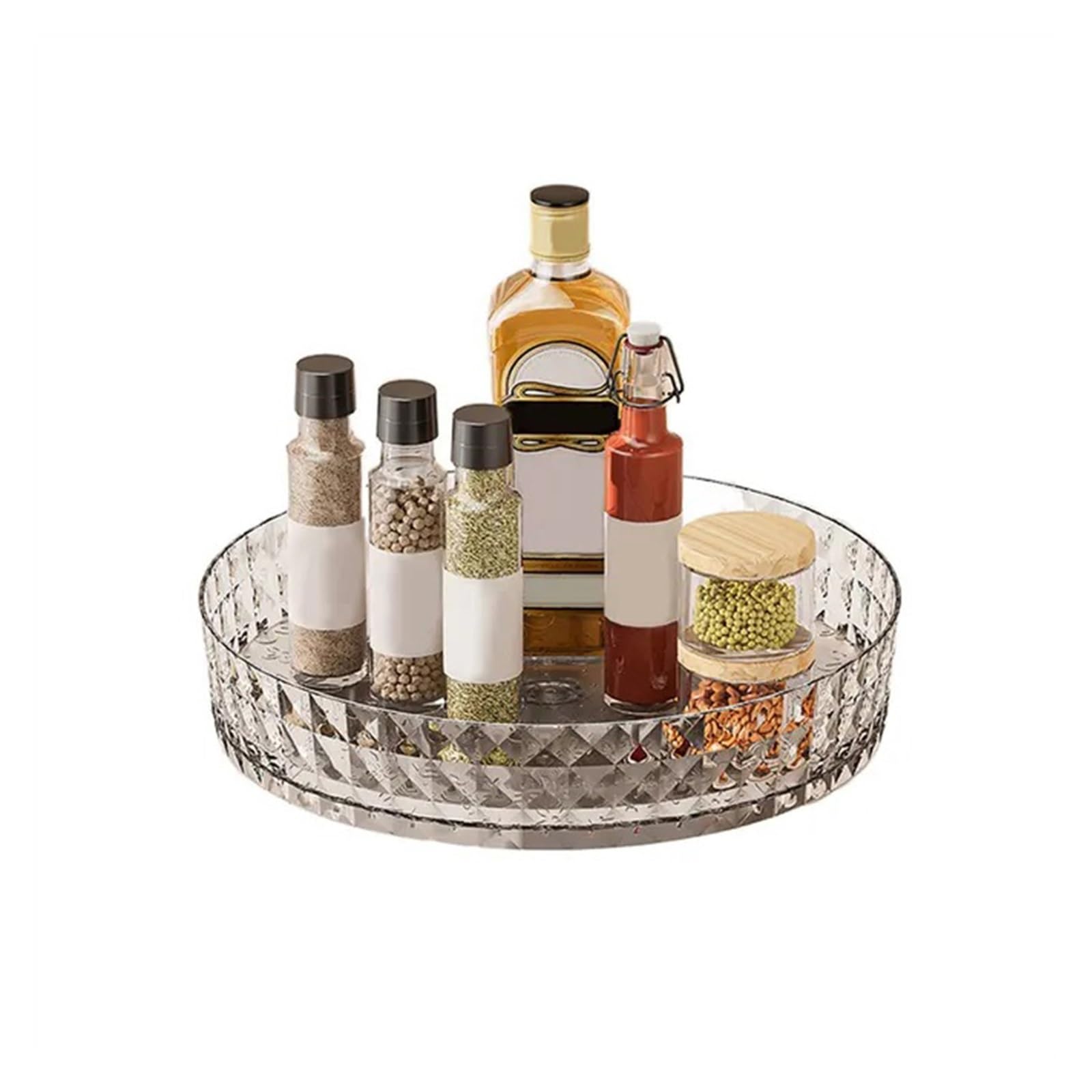 shangguanyun456 Spice Rack Rotating Seasoning Storage Rack Multifunction Pantry Cabinet Turntable for Cosmetics Kitchen Accessories Organizer Tray(Transparent)