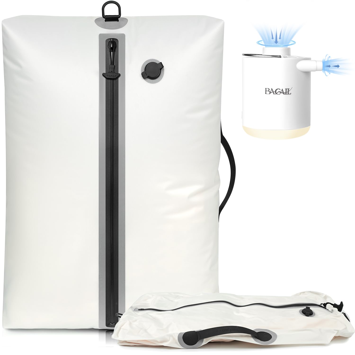 BAGAIL TPU Vacuum Bag for Travel, Reusable Compression Bag with IPX8 Waterproof Zipper, Save Space for Suitcase, Backpack and Carry on (Cream, Large, With Pump)