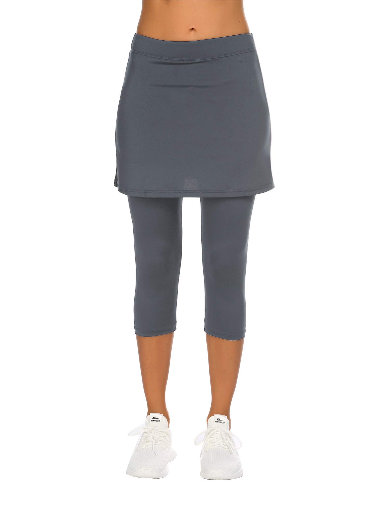 Vantor Damskie sportowe Skort Legginsy do biegania Skort ze spódnicą Spódnice do tenisa Spódnica hokejowa Obcisłe Capris Gym 3/4 Spodnie do jogi z kieszeniami i gniazdem słuchawkowym