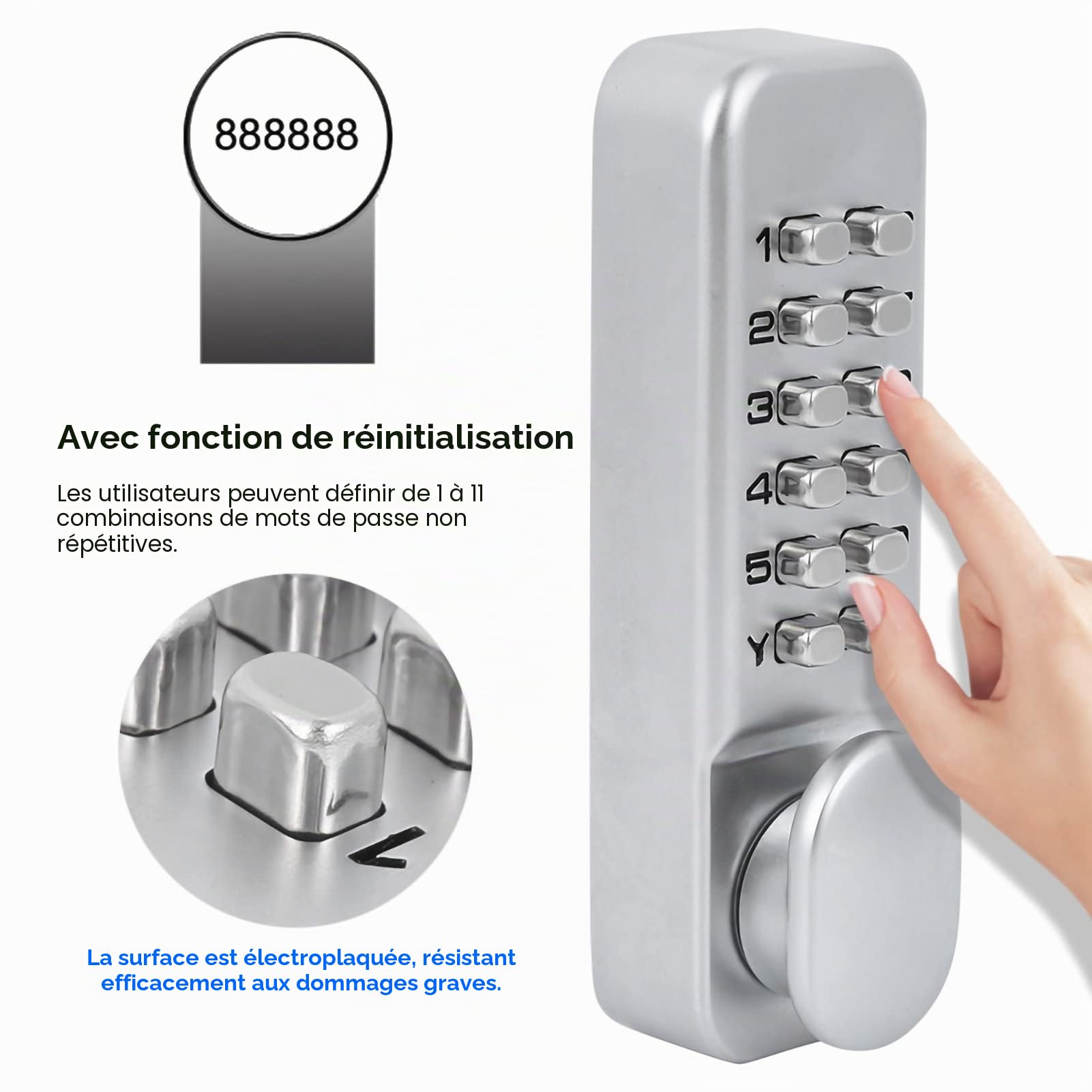 Serrure à Code Mécanique, Verrou de Porte Digital à Code Meuble Serrure a Combinaison avec Fonction de Réinitialisation pour Bureau, Cuisine