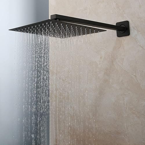 Miniatura 3 de Sistema de ducha negro para baño, cabezal de ducha cuadrado de lluvia de 8 pulgadas, montado en la pared, válvula mezcladora de 3 vías, boquilla de