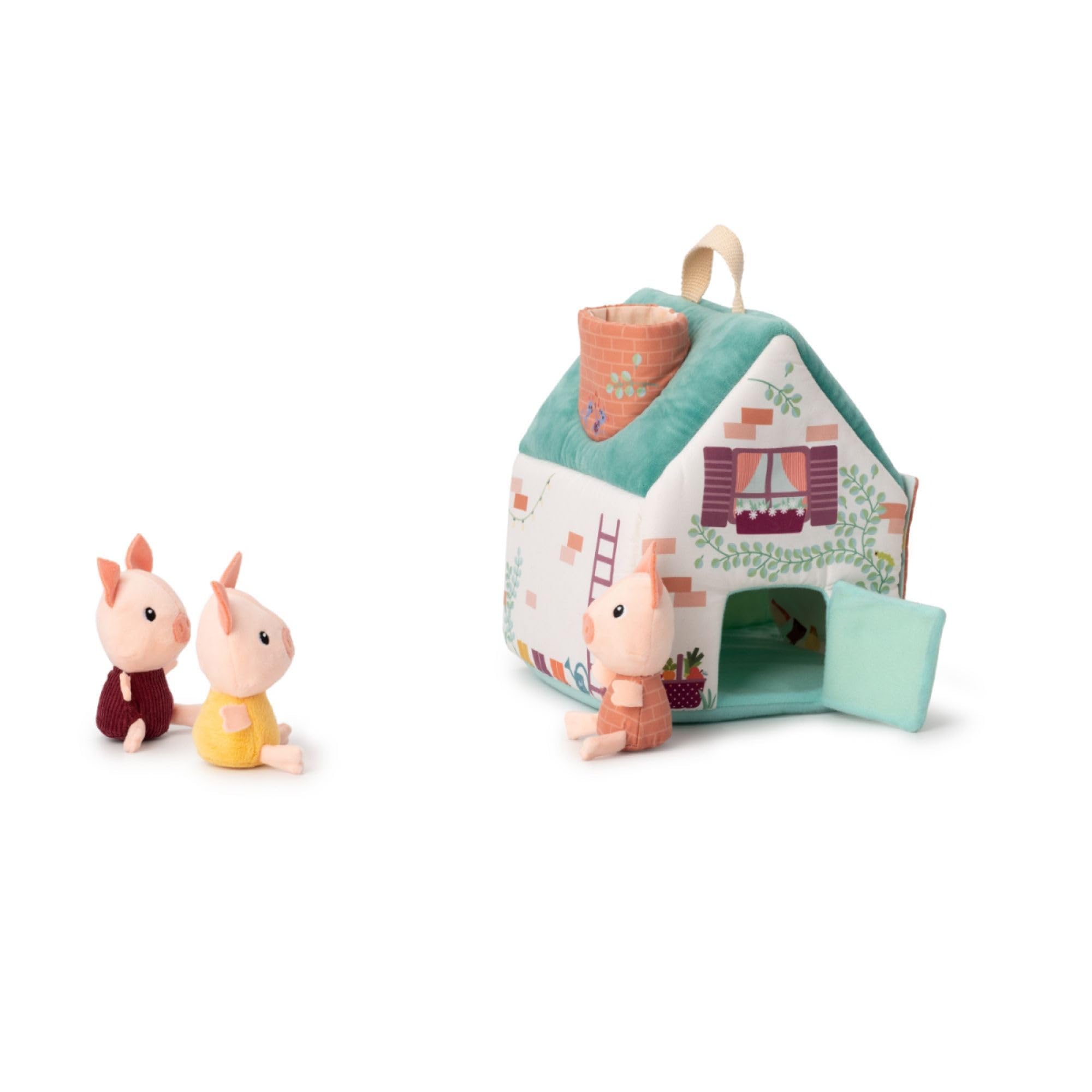 Lilliputiens - Haus des Wolfs und der DREI kleinen Schweinchen - Stoffspielzeug inspiriert vom berühmten Märchen mit Figuren und Häusern - Fördert Feinmotorik und Fantasie - Ab 18 Monaten - 83490