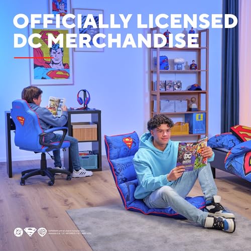 GXTrust 703SM Revvo Sedia Gaming con Licenza Superman per Bambini 4-12 Anni, Sedia da Gaming in Tessuto Regolabile in Altezza, Bracciolo Imbottito, Console di Gioco Supereroe Videogiochi, Blu - Sedia gaming - Immagine 6