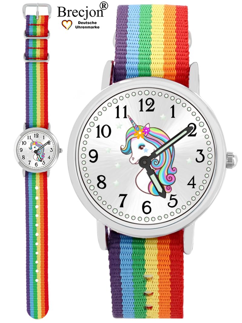 Armbanduhr Mädchen Jungen Kinderuhr Einhorn Lernuhr 5ATM wasserdicht bunt Regenbogen