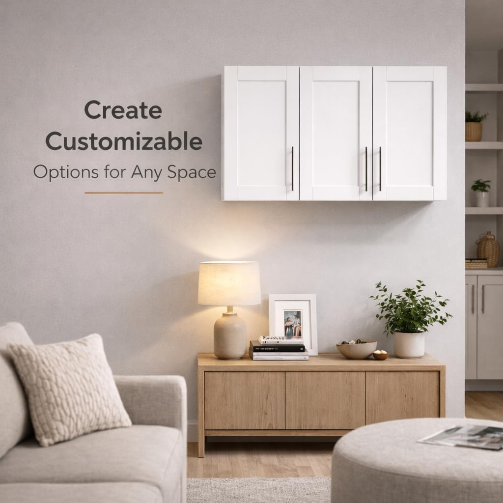 Laundry Room Cabinets Deep Kitchen Cabinet Wall Mounted Storage Cabinet 35.4" W White Shaker Wall Cabinet with Adjustable Shelf, Bathroom Wall Cabinet