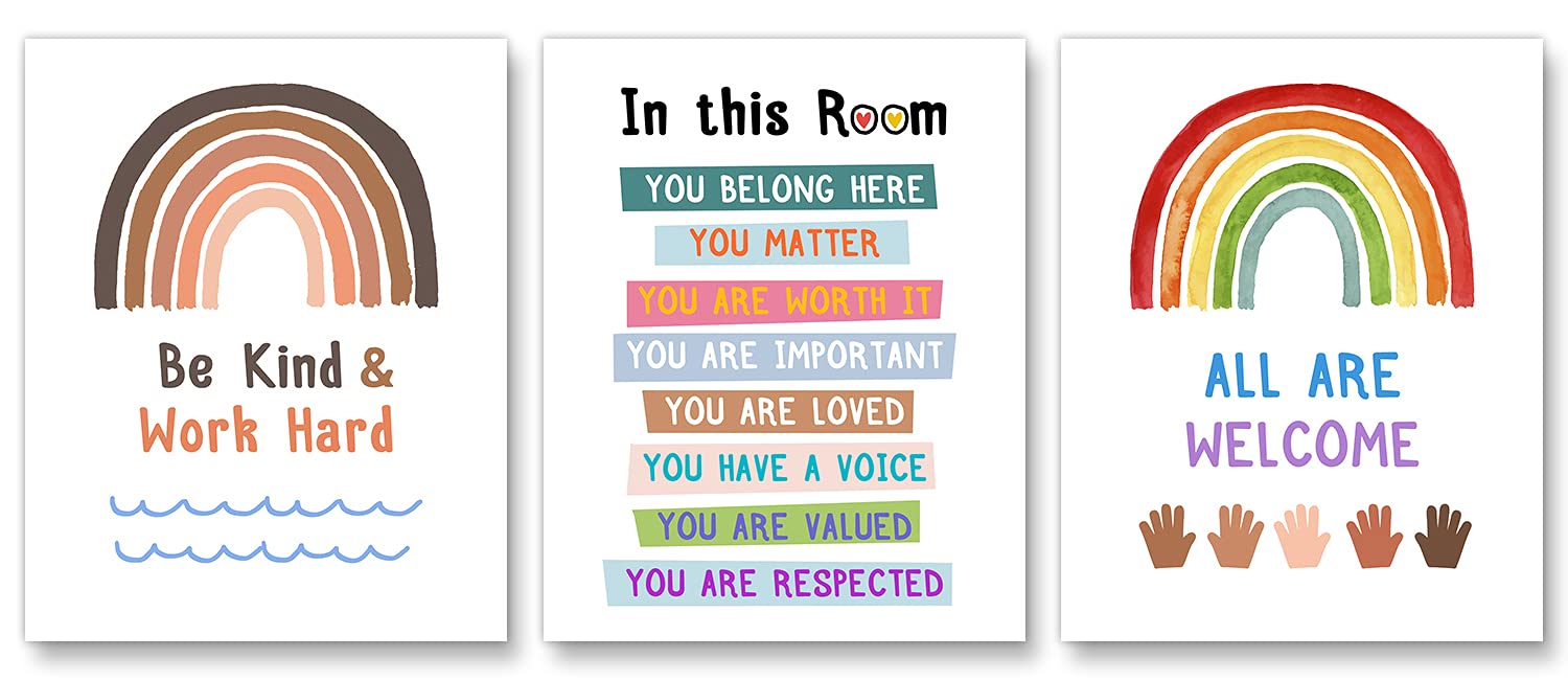 Simimi art Classroom Sign Rainbow, Diversity Rainbow poster, Diversity classroom, Teacher classroom decor, boho teacher poster, in this classroom, in this room, Set of 3 8x10 inch (No Frame)