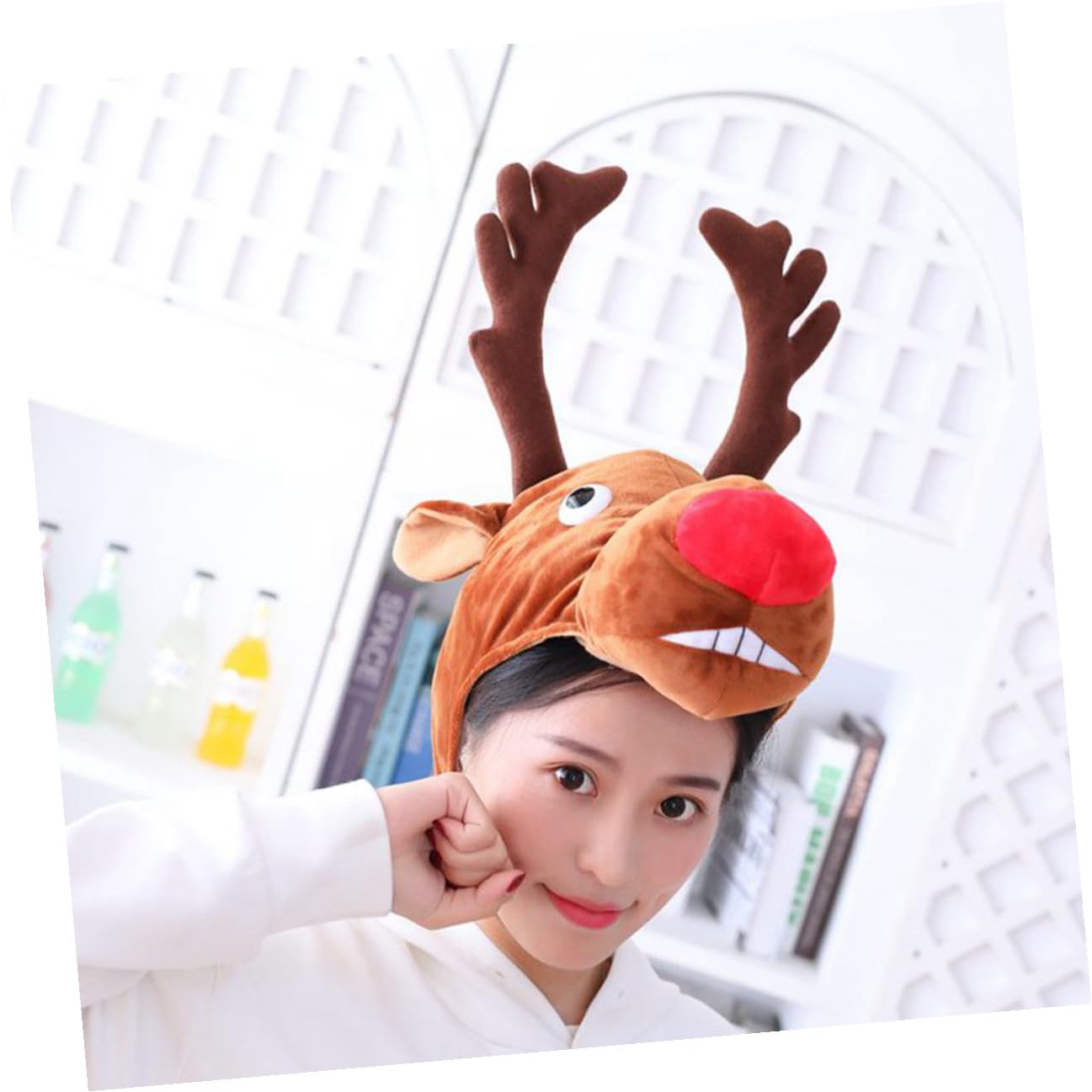 Sombrero de Fiesta de Dibujos Animados Diseño de Alce Gorro Navideño de Felpa Relleno de Algodón PP Accesorio Cómodo para Invierno y Fiestas de Disfraces