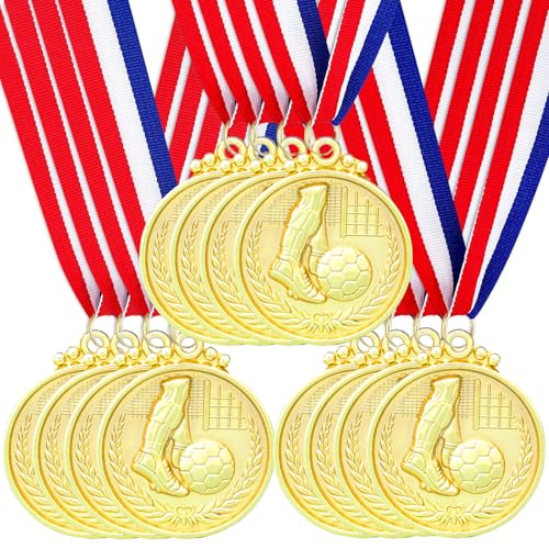 Santme 12 Stück Metall Medaillen, Gold Fußball Medaillen Auszeichnung Gewinner Medaillen für Kinder Sieger Wettbewerbe Party Dekorationen Olympischer Stil mit Halsbändern