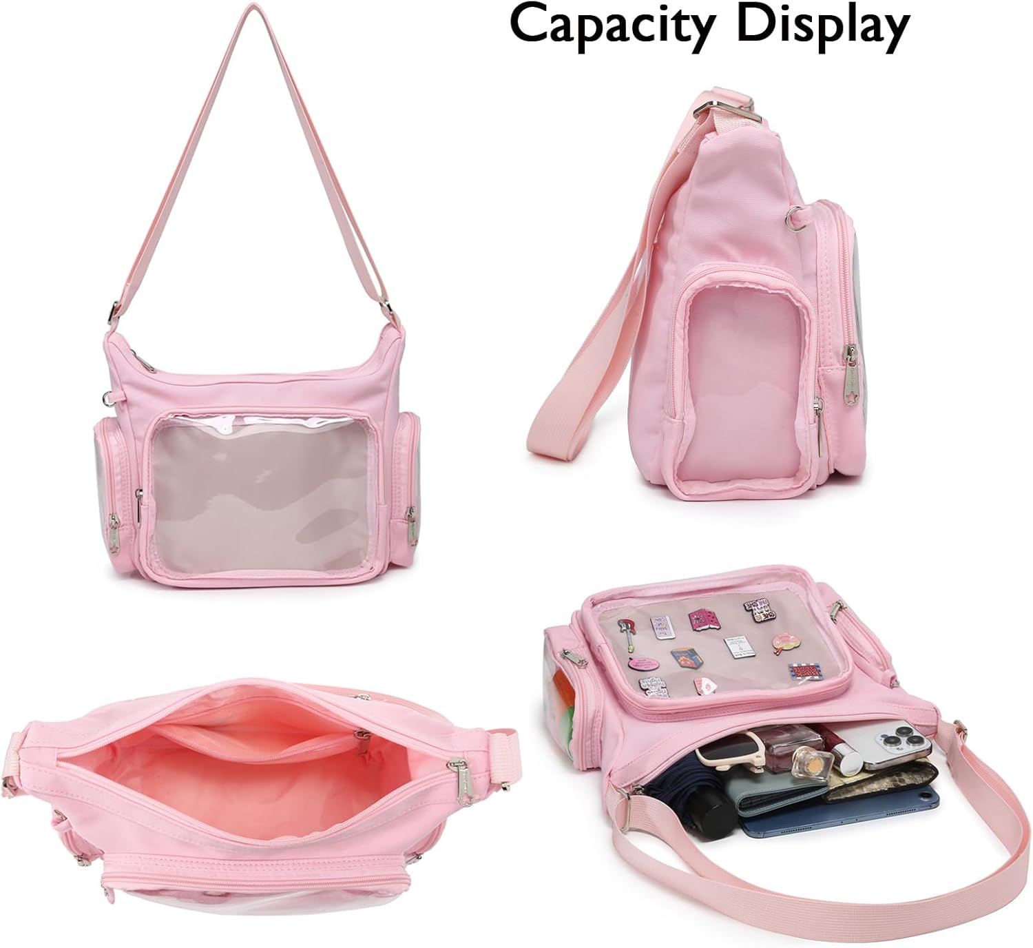Canvas Ita Bag Crossbody Shoulder Bag Kawaii Purses and Handbags with Anime Pins Display - Image 4