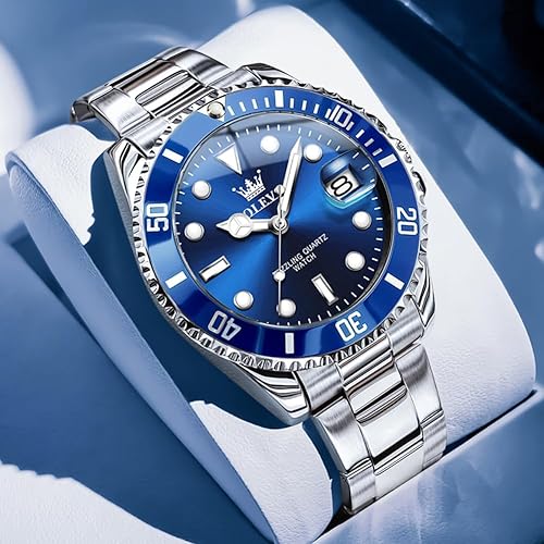 Miniatura 3 de Relojes para hombre con fecha correa de acero inoxidable funda grande para cara reloj de pulsera luminoso analógico de cuarzo impermeable reloj de