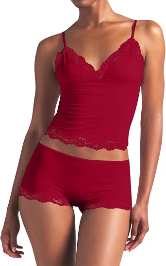 LACOZY Womens Cami Pajama Set Sexy 2 Piece Sleeveless Pjs Summer V Neck Tank Top Y2K Lace Trim Sleepwear Lounge Set