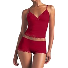 LACOZY Womens Cami Pajama Set Sexy 2 Piece Sleeveless Pjs Summer V Neck Tank Top Y2K Lace Trim Sleepwear Lounge Set