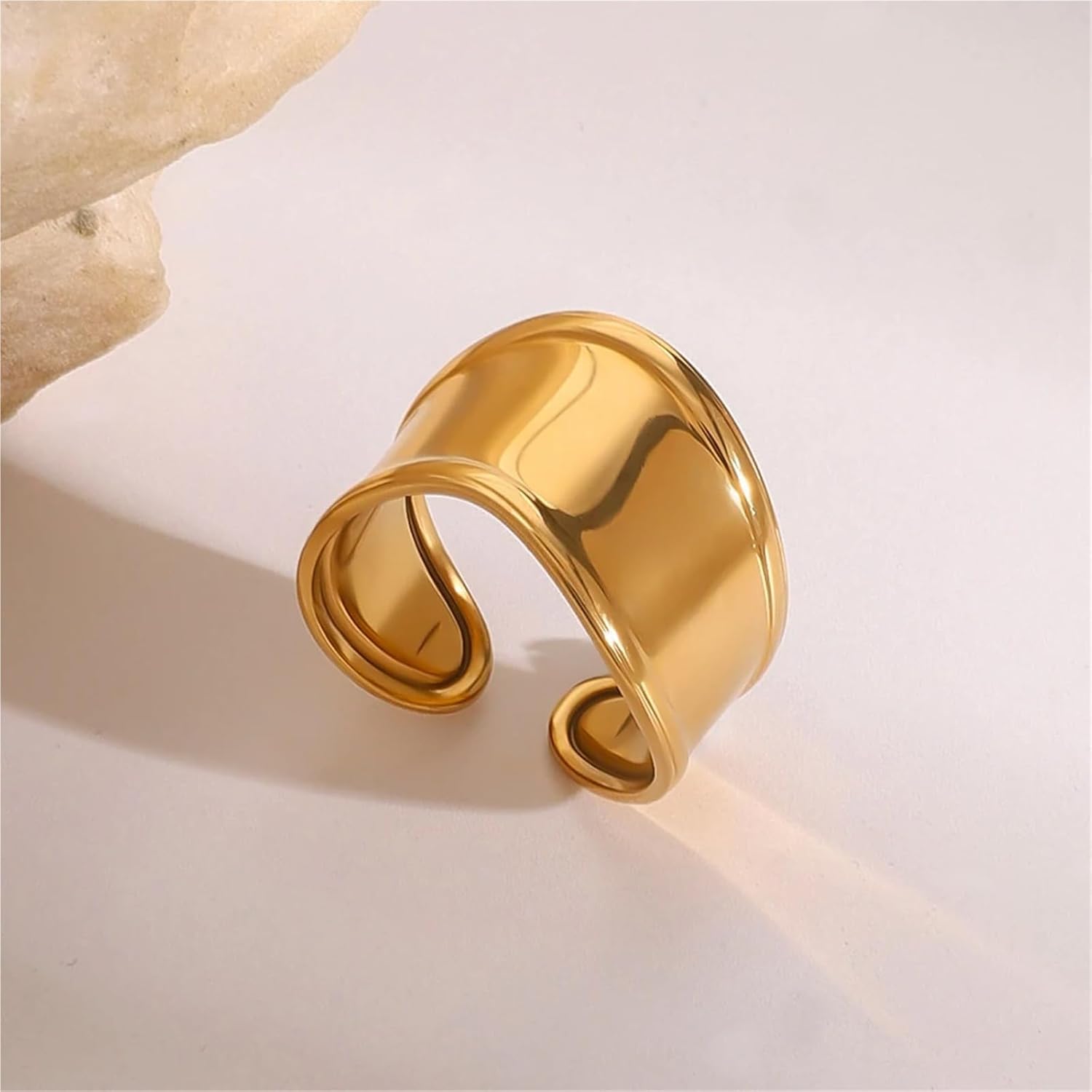 Trendy Modern Design Stainless Steel Smooth Irregular Wide Open Ring For Unisex Jewelry Party 1Pcs