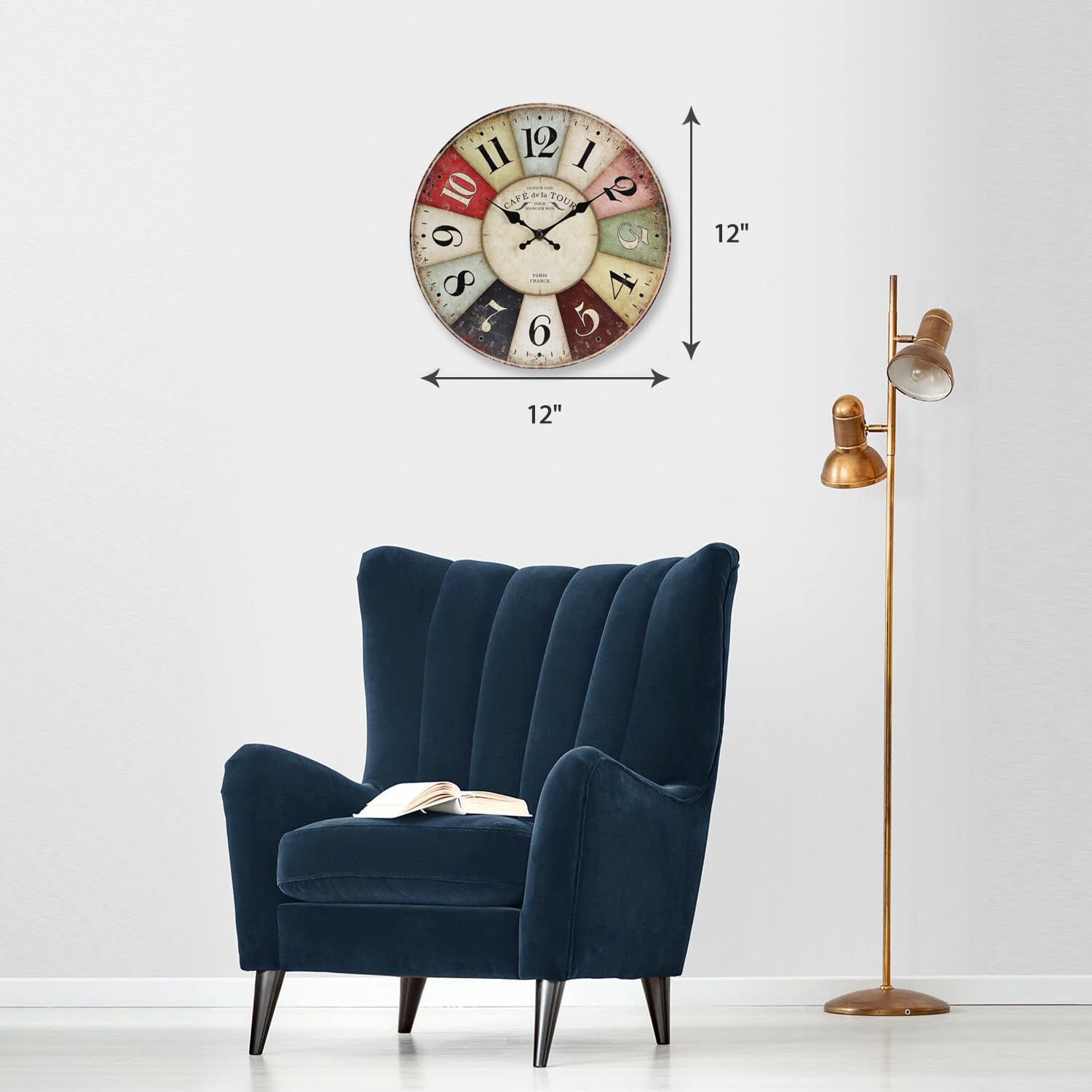 Reloj de pared – Reloj de pared de 30,5 cm, estilo retro, de cuarzo, silencioso, sin tictac, de madera, funciona con pilas, para sala de estar, cocina, hogar, baño, dormitorio (M537)