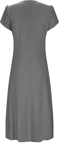 Miniatura 3 de NaRHbrg Vestido de verano para mujer, casual, estampado floral, vestido midi con botones, cuello en V, manga corta, vestido de verano bohemio