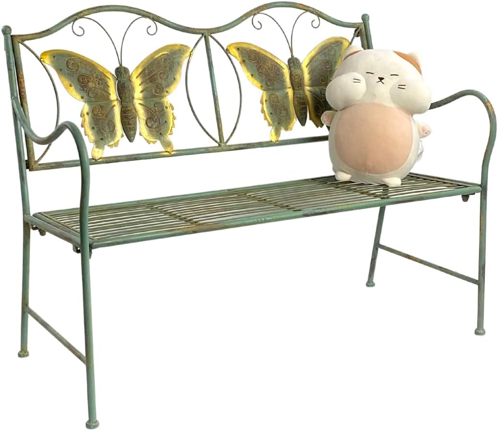 Westcharm Children's Metal Butterfly Bench | Plant Stand | Garden Décor for Outdoor Yard Garden - Decorative Kids Park Bench with Butterflies (32 L x 15 D x 26.5 H)