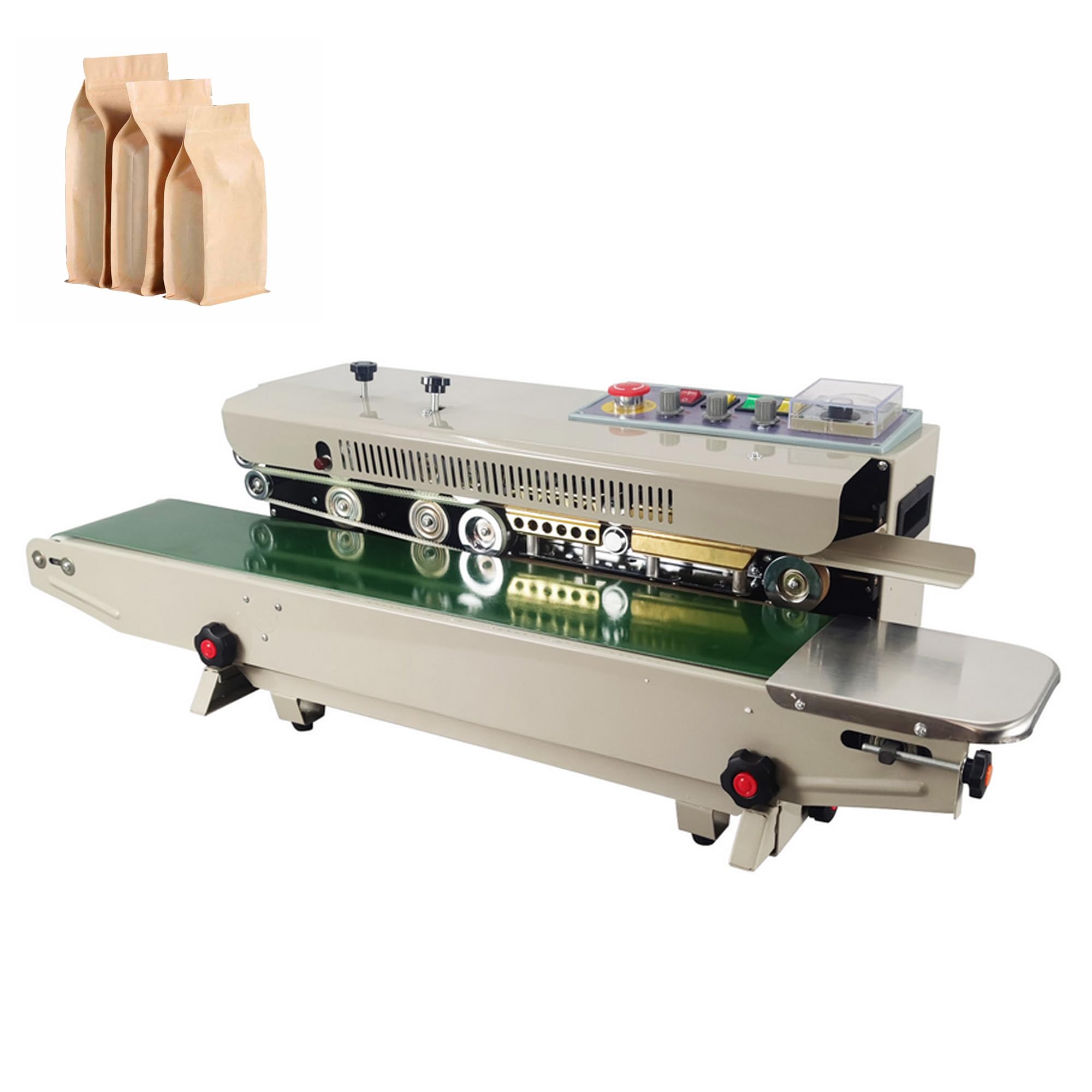 INTSUPERMAI Continuous Sealing Machine Film Band Sealer Horizontal Coding Sealer FRD-1000-II Ink Wheel Printing and Sealing Machine Aluminum Foil Film Plastic Bag Packing Equipment 110V