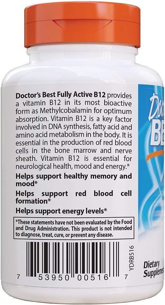 Doctor's Best Fully Active B12 1500 mcg, Non-GMO, Vegan, Gluten Free, Supports Healthy Memory, Mood and Circulation, 60 Count : Health & Household