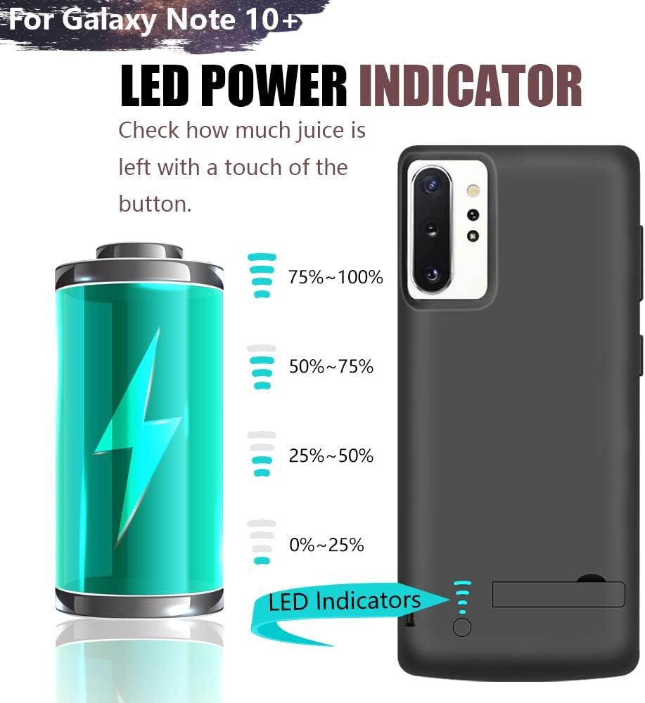 Battery Case for Samsung Galaxy Note 10+ Plus 5G, 6000mAh Rechargeable Extended Battery Charging Charger Case, Add 100% Extra Juice Black