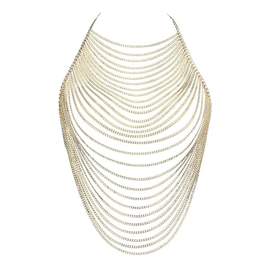 CHRAN Full Body Chain Jewelry for Women Sexy Costume Multilay Silver Metal Chain Harness