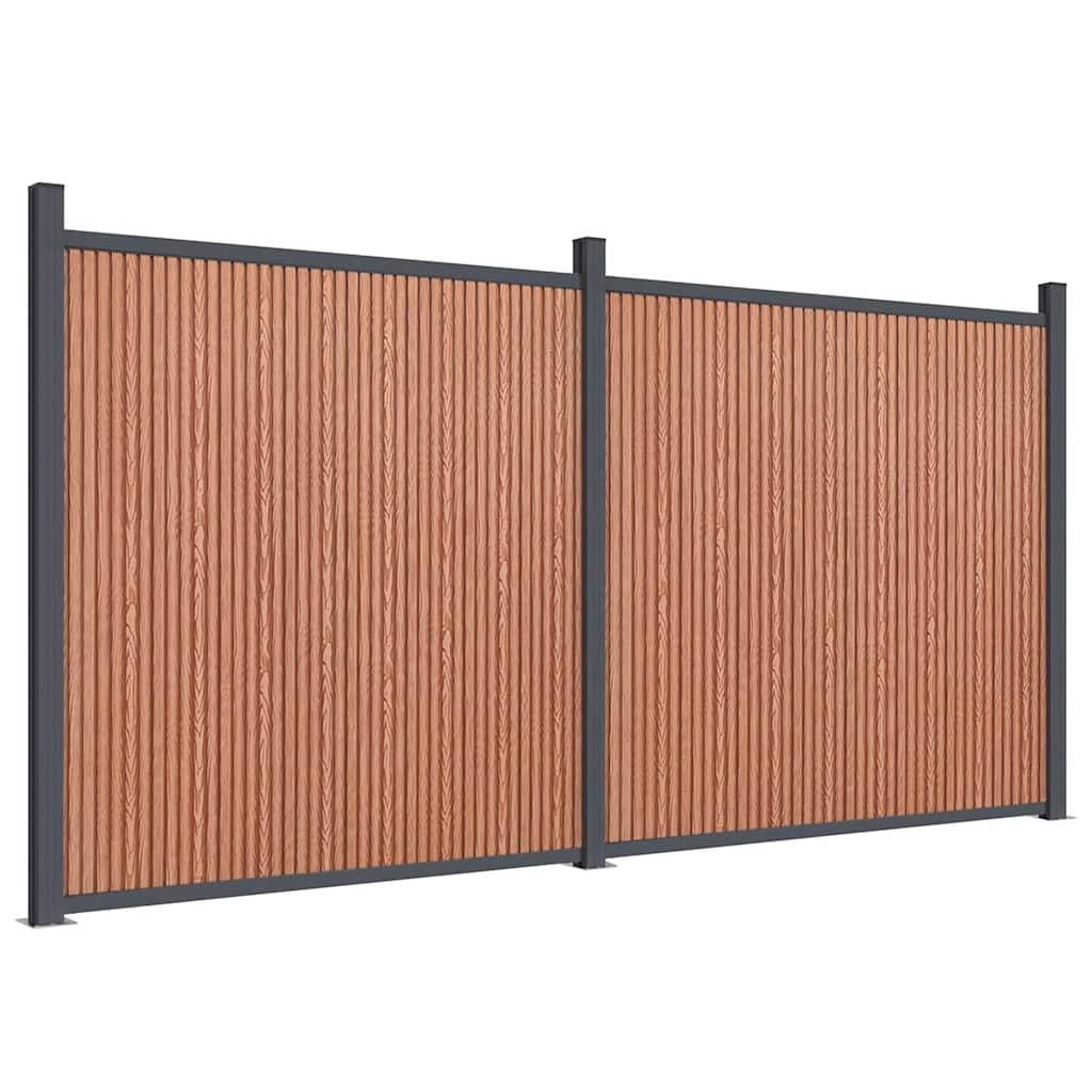 WPC Zaunpaneel Braun 353x186 cm, langlebiges Gartenzaun Sichtschutz aus Holz-Kunststoff-Verbundwerkstoff, robuste Aluminiumprofile und Pfosten mit Bodenplatten für stabile