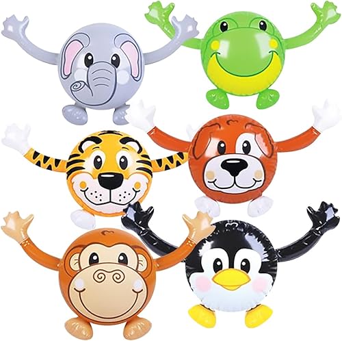 ArtCreativity Animal Buddy Inflables, juego de 6, animales inflables para niños con 6 diseños diferentes, decoraciones de fiesta de zoológico y