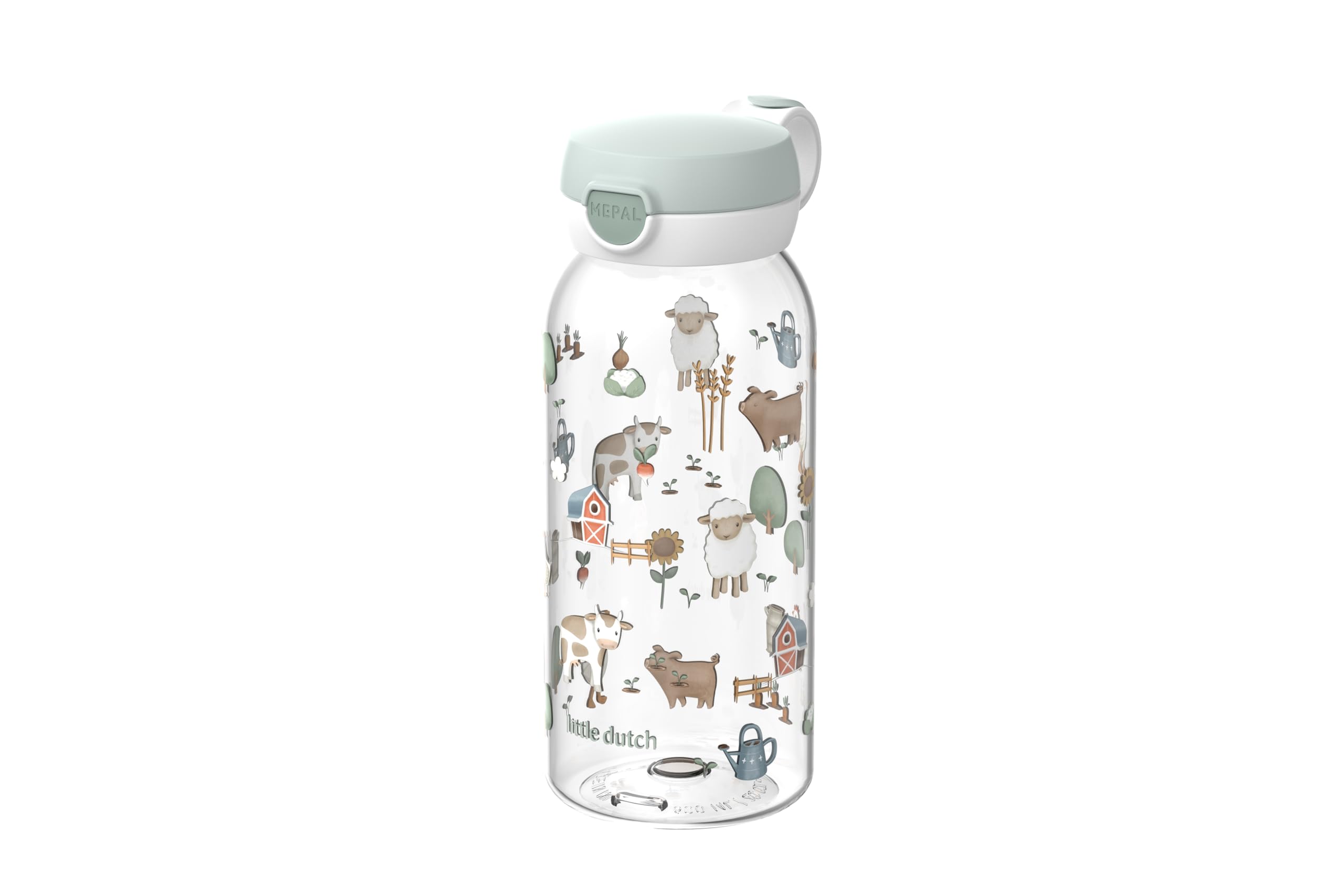 Mepal - Water bottle with hinged lid Campus - Lid pops open at the touch of a button - Children's drinking bottle suitable for carbonated drinks - Leak-proof and dishwasher safe - 600 ml - Little Farm