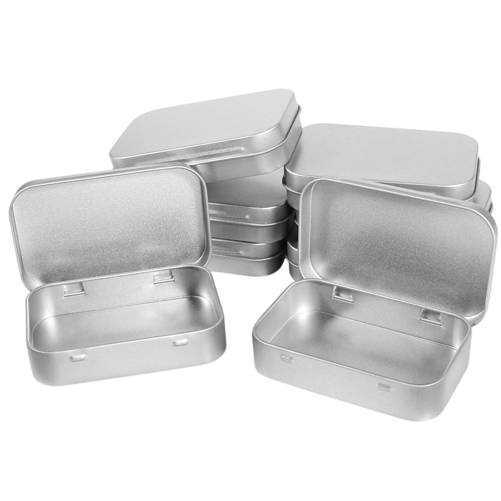 Geukmun 8PCS Small Tins with Lids, Rectangular Metal Tin Box, Tin Empty Hinged Storage Containers for Candy, Mints, Gift Cards, Jewellery, DIY (9.5x6x2cm)
