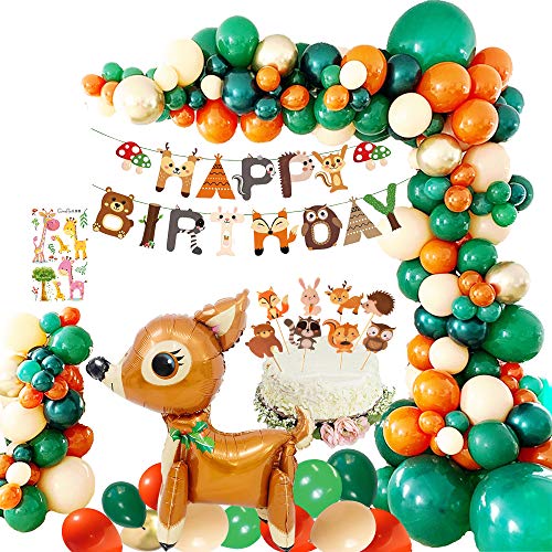 MMTX Jungle Décoration de fête d'anniversaire Des gamins, Décoration d'anniversaire Safari Forest-Bannière joyeux anniversaire avec ballons et ballon fauve pour décor de douche fête garçon