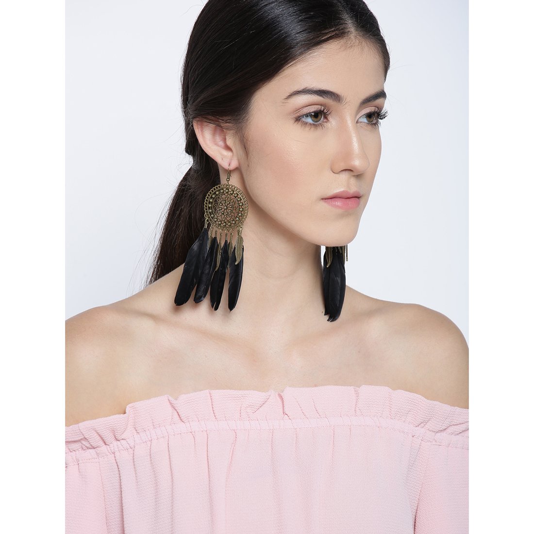 Luxuria Antique Feather Glitzy Drop Earrings