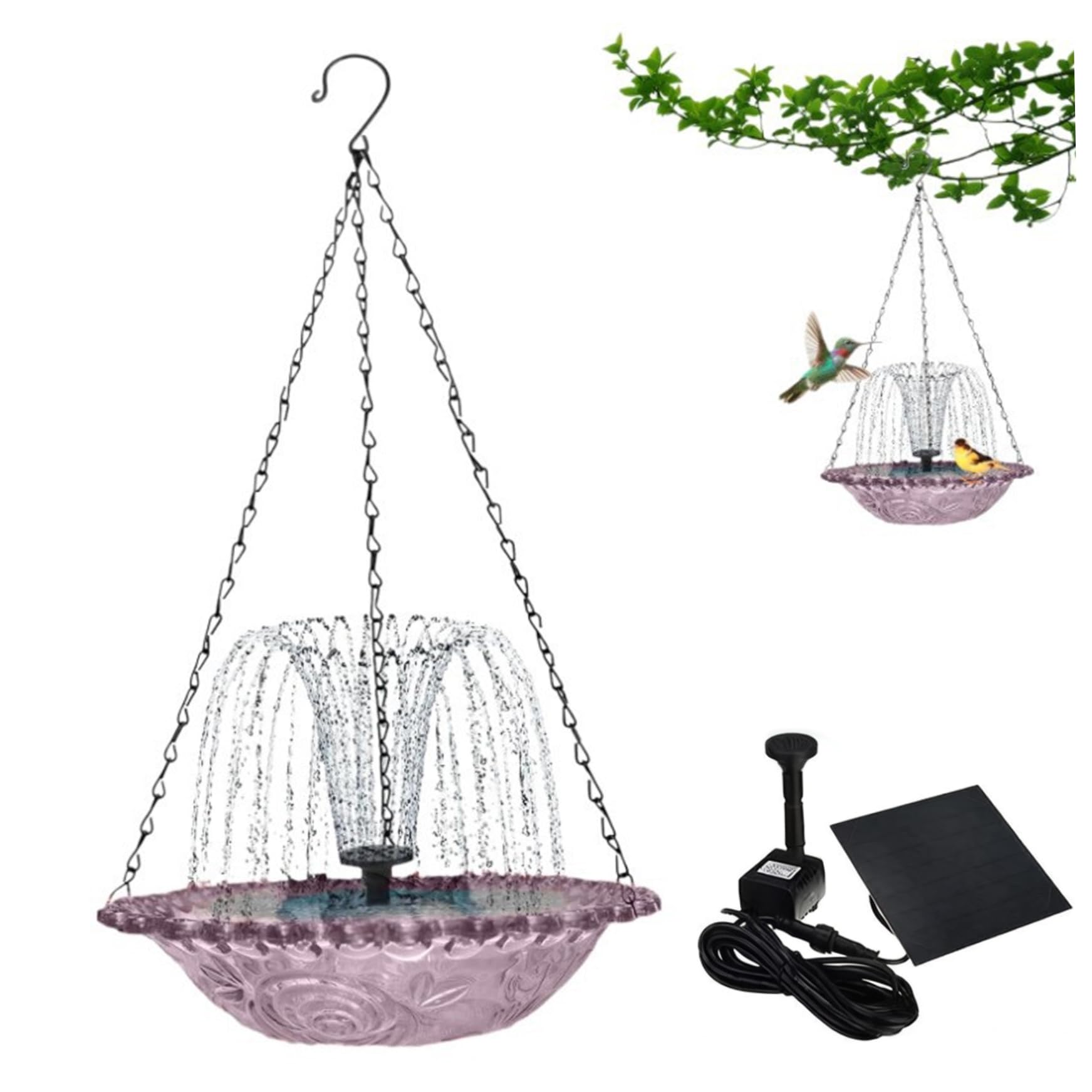 Fuente solar para baño de pájaros y lavabo colgante de cristal morado anti mosquitos