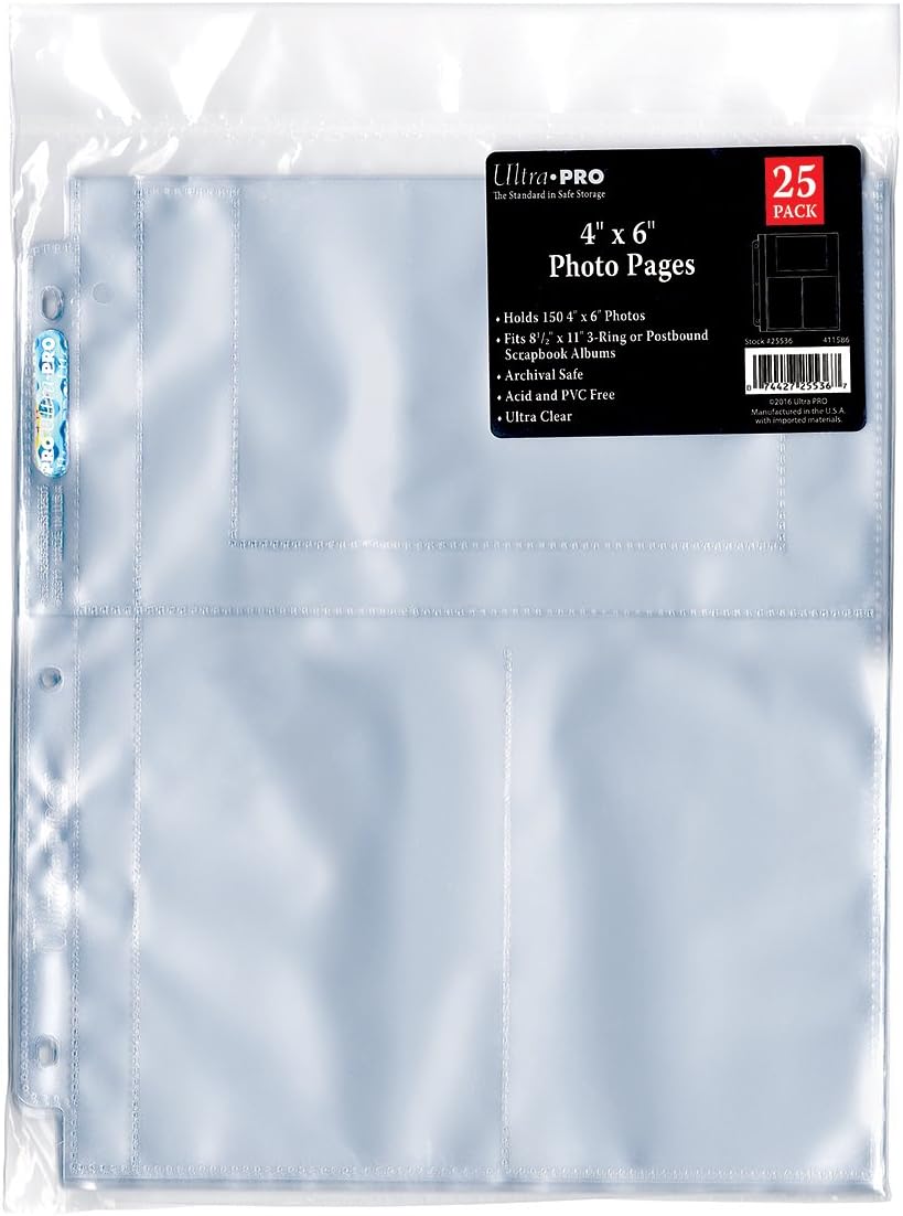 Ultra Pro 4x6 Photo Album Pages for 3 Ring Binder (25ct) Photo Sleeve Protectors for