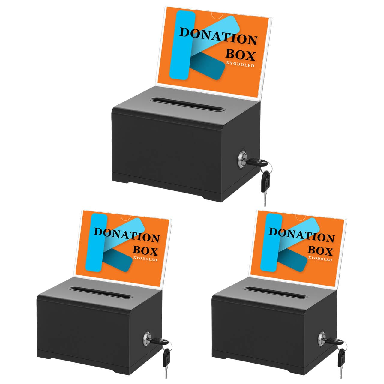 KYODOLED Black Donation Box for Fundraising, Suggestion Box with Lock and Key, Raffle Box for Tickets with Sign Holder, Tip Jar for Event and